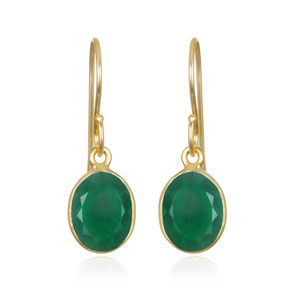 Bezeled Oval Gemdrop Earrings - Green Onyx