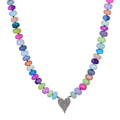 New! Diamond Heart Rainbow Necklace-Black