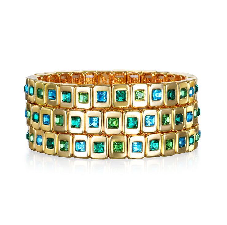 New! Blue & Green Sparkle Tile Bracelet