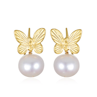 New! Baroque Pearl Butterfly Dangles