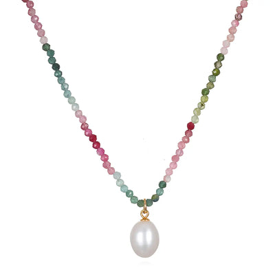 New!  Pearl Choker-Watermelon Tourmaline