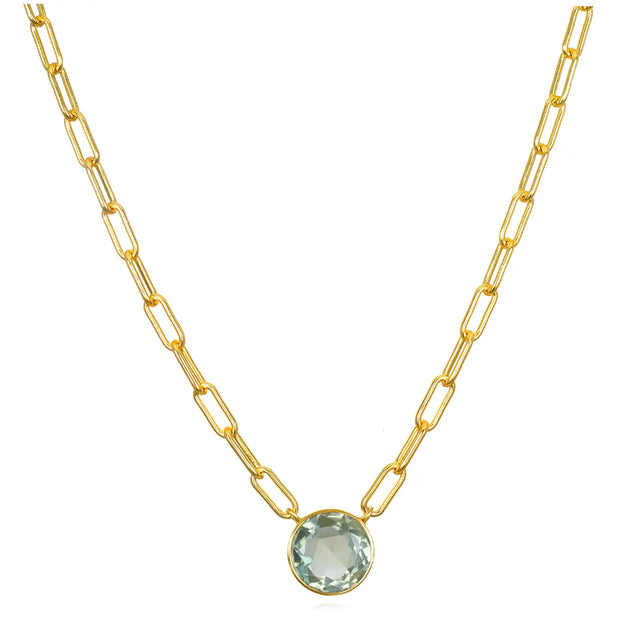 New! Grand Gemstone Paperclip Necklace-Green Amethyst