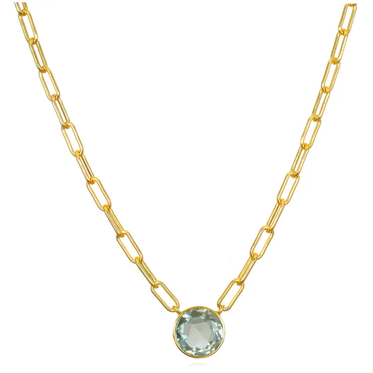 New! Grand Gemstone Paperclip Necklace-Green Amethyst