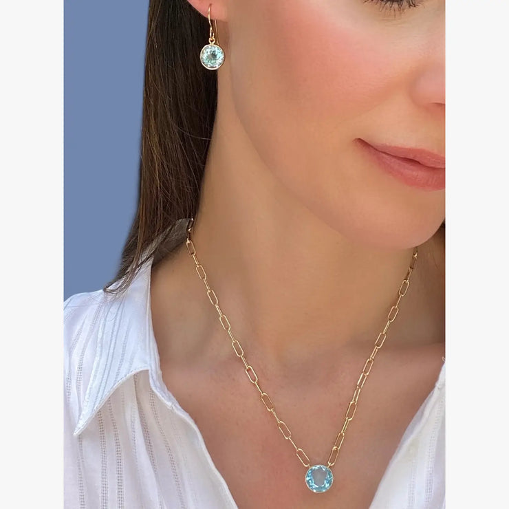 New! Bezeled Round Gem Drop Dangle-White Topaz
