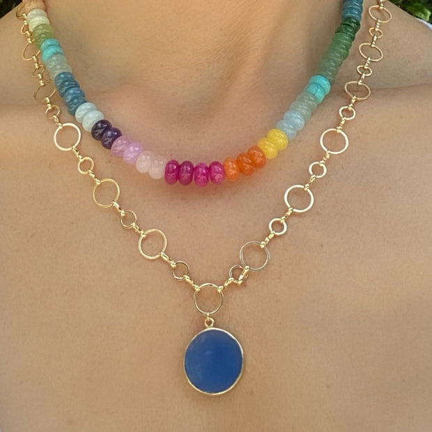 Coin Necklace-Blue Chalcedony