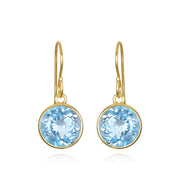 New! Bezeled Round Gem Drop Dangle-Blue Topaz