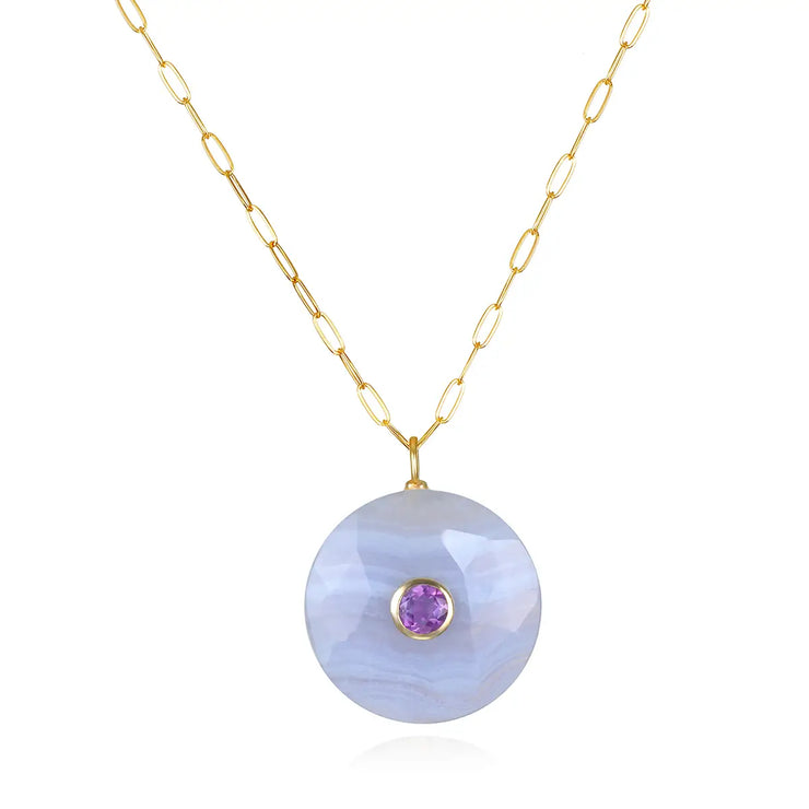 New!  Lace Agate & Amethyst Statement Coin Paperclip Necklace