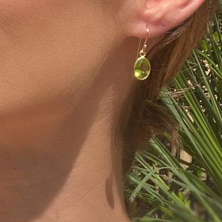 Bezeled Oval Gemdrop Earrings - Rainbow Moonstone