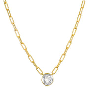 New! Grand Gemstone Paperclip Necklace-White Topaz