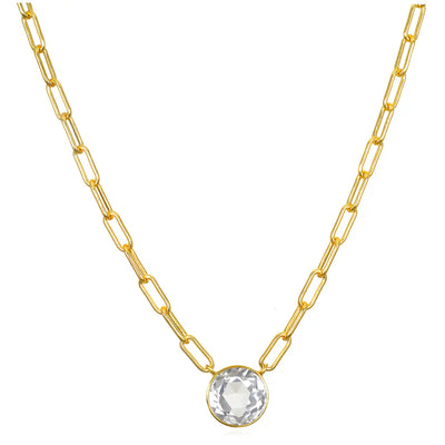 New! Grand Gemstone Paperclip Necklace-White Topaz