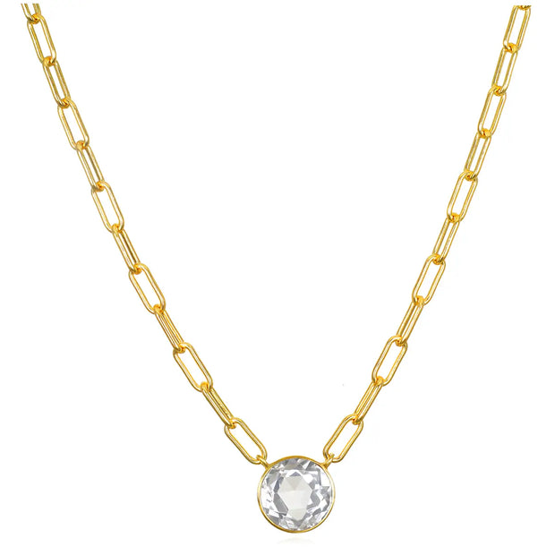 New! Grand Gemstone Paperclip Necklace-White Topaz