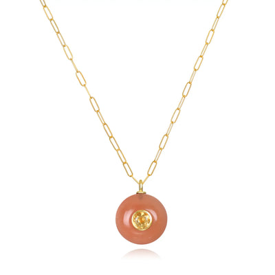 New!  Peach Moonstone & Citrine Petite Coin Necklace