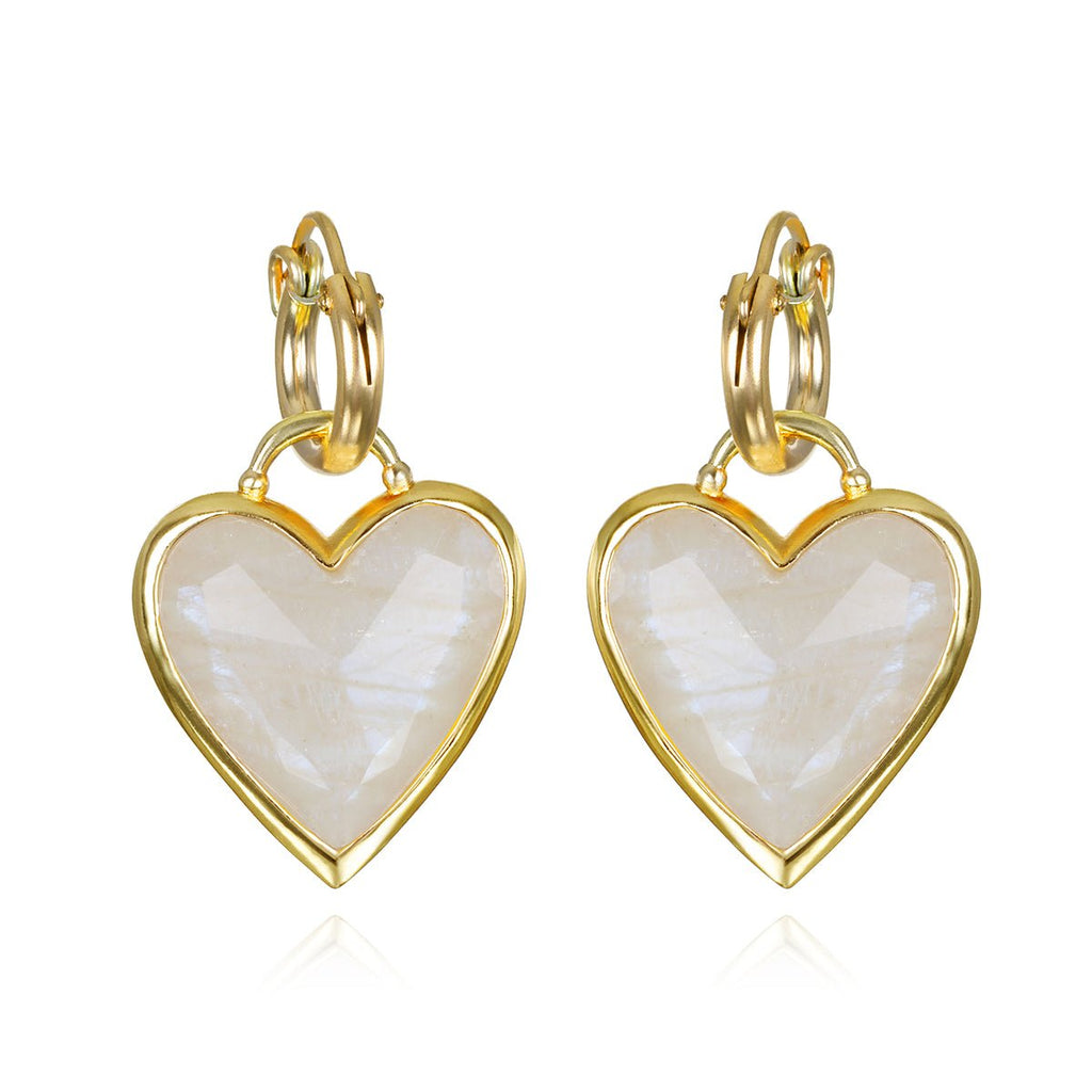 Framed Heart Huggies Rainbow Moonstone