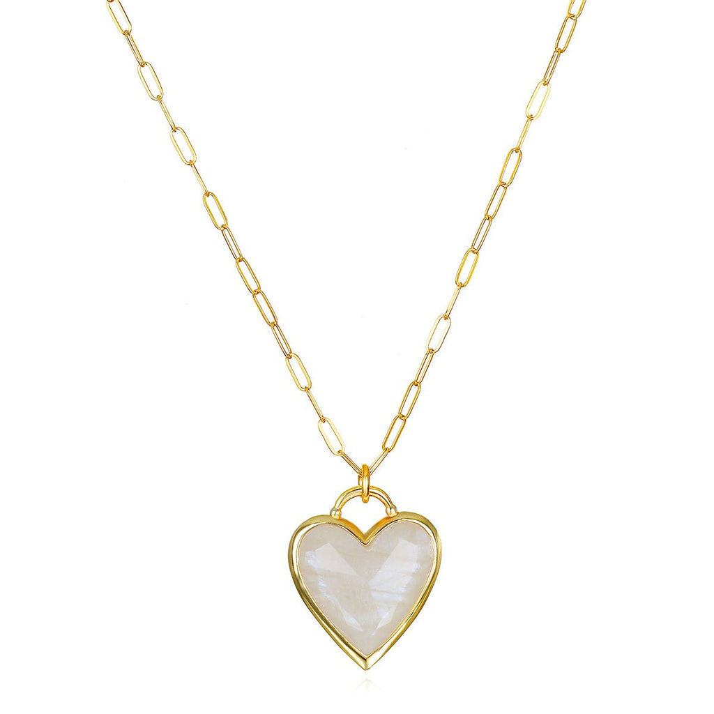 Framed Heart Necklace Rainbow Moonstone