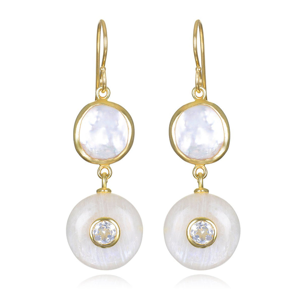 Framed Pearl Moonstone & Topaz Dangles