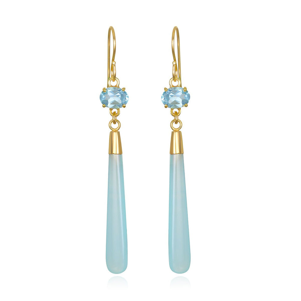 Gem Drop Earring Sky Blue Topaz & Chalcedony
