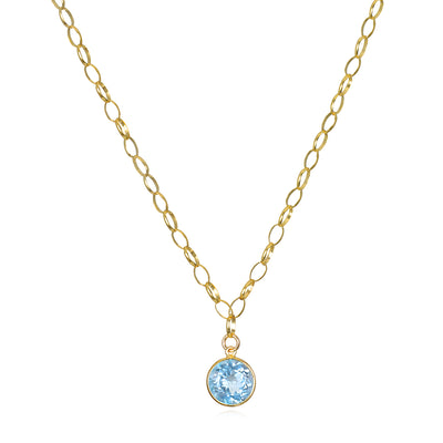 New!  Gemstone Pendant Oval Link Necklace-Blue Topaz