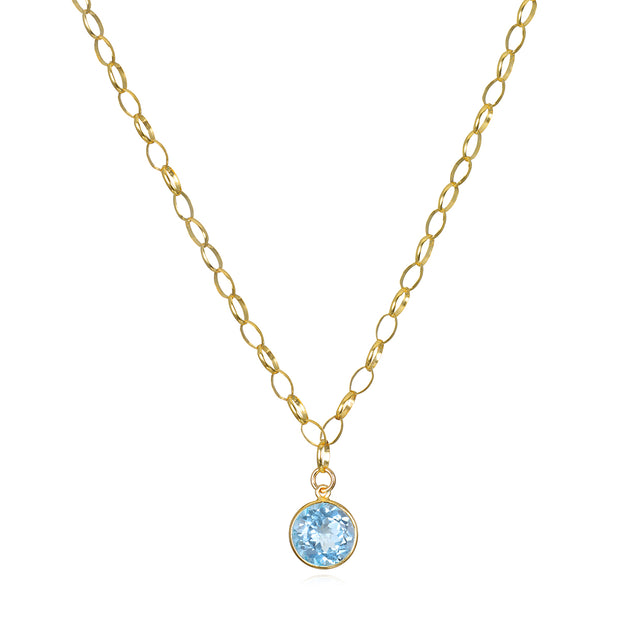 New!  Gemstone Pendant Oval Link Necklace-Blue Topaz