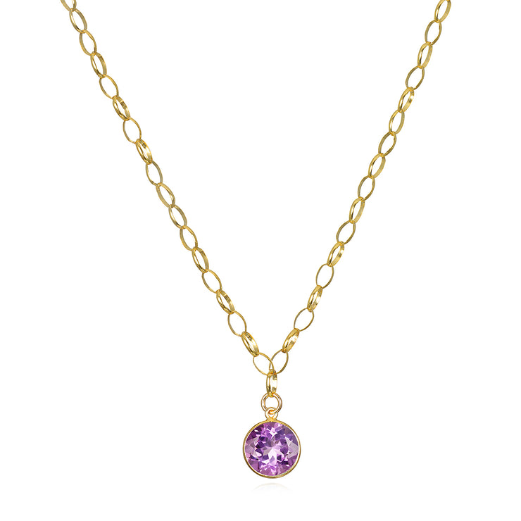 New!  Gemstone Pendant Oval Link Necklace-Pink Amethyst