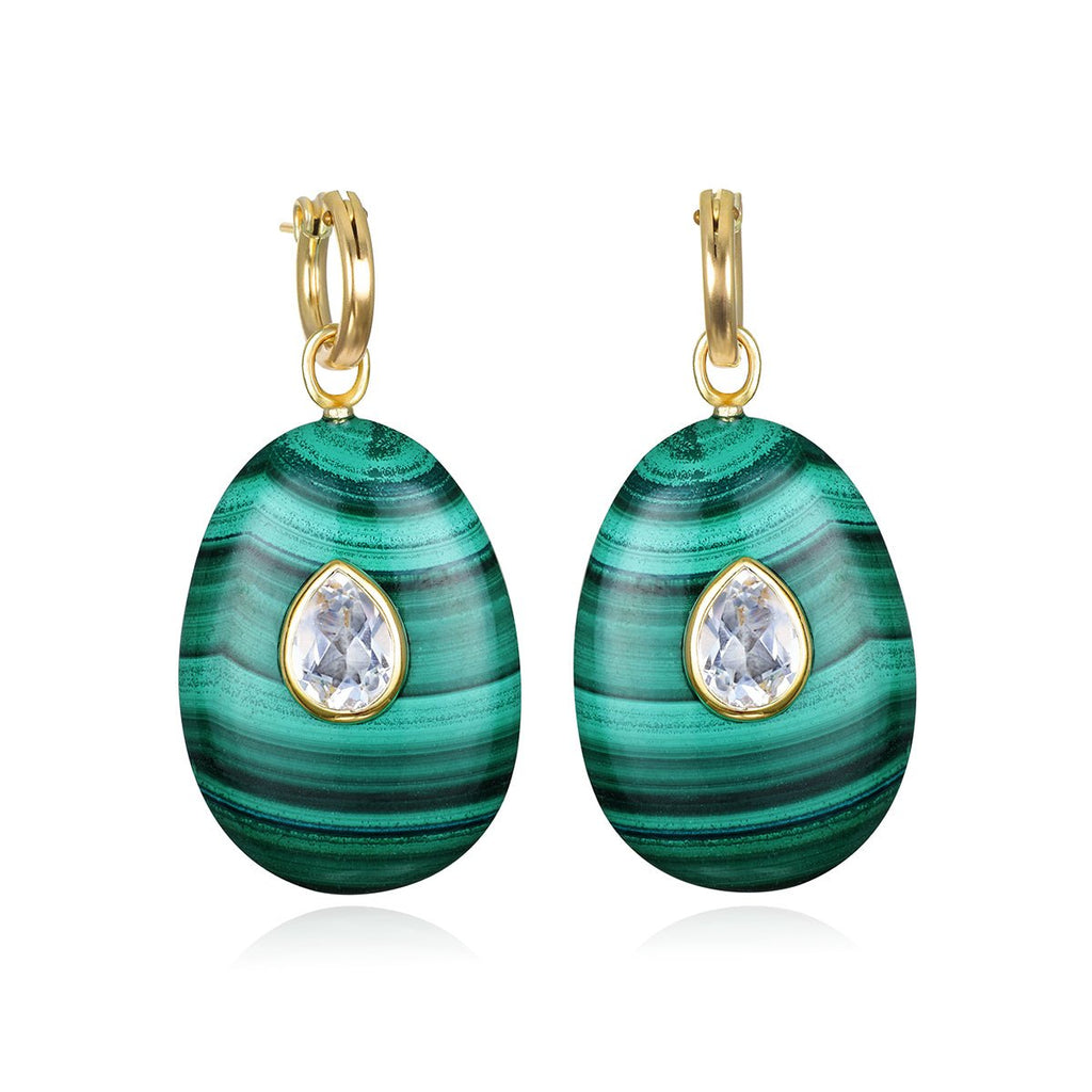 Grand Malachite & Topaz Huggies