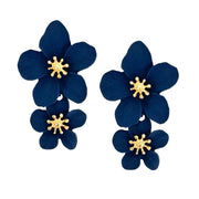 Grand Flower Post Dangles-Navy