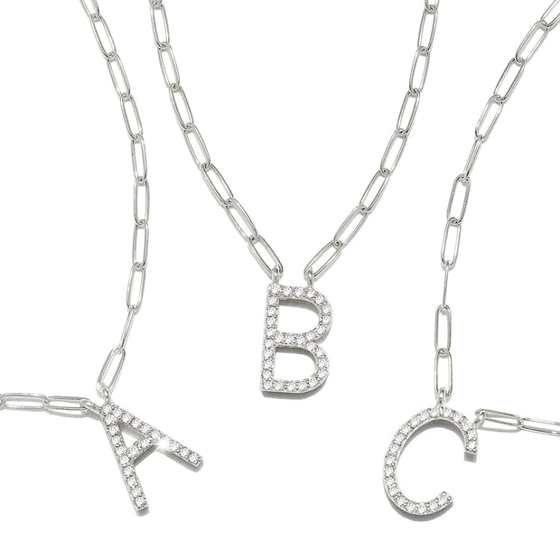 New! Grand Diamond Initial Necklace- All Letters Sterling Silver