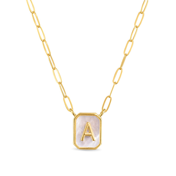 New! Mother of Pearl Paperclip Initial Necklace