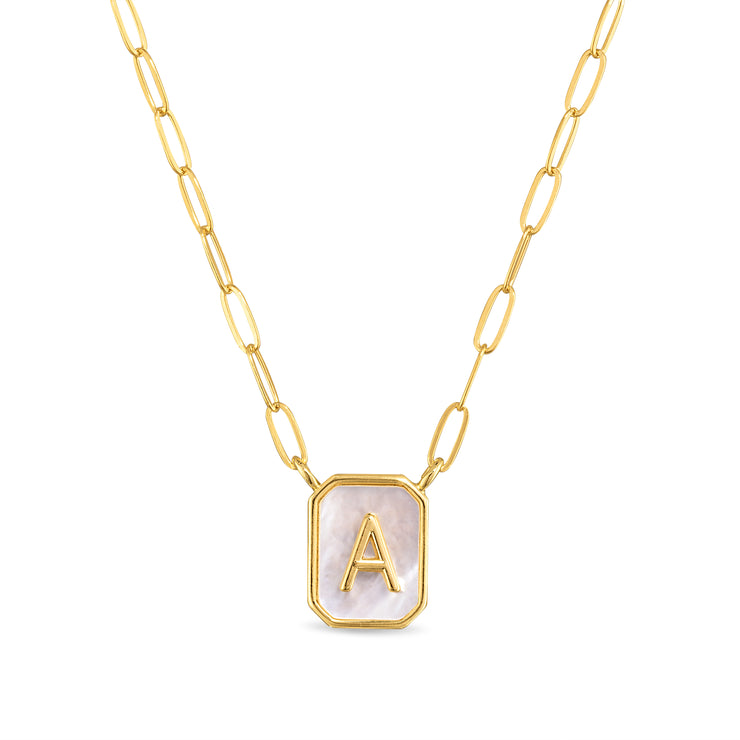 New! Mother of Pearl Paperclip Initial Necklace