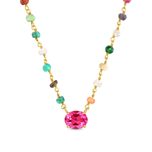 Rainbow Gemstone Pendant - Pink Topaz