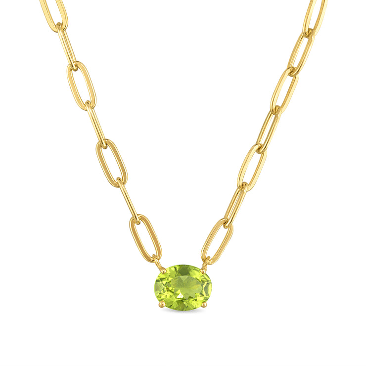 New! Statement Paperclip Gemdrop Necklace - Peridot