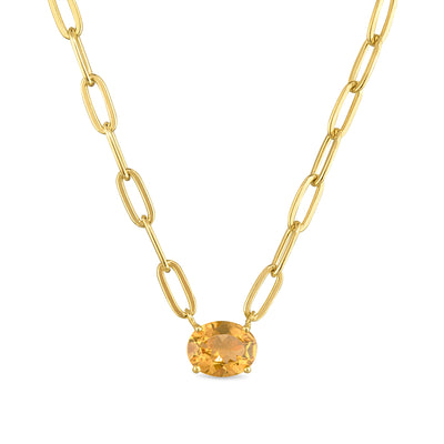 Statement Paperclip Gemdrop Necklace - Citrine