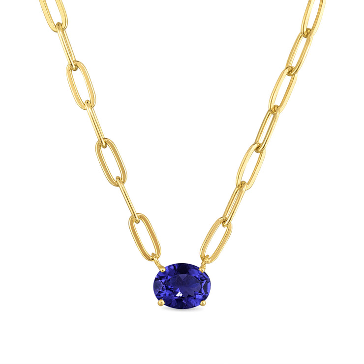 New! Statement Paperclip Gemdrop Necklace - Iolite