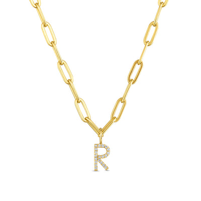 New! Diamond Initial Statement Paperclip Necklace-Gold