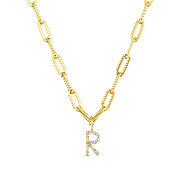 New! Diamond Initial Statement Paperclip Necklace-Gold