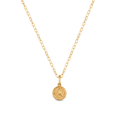 New!  14k Gold Compass Charm Necklace