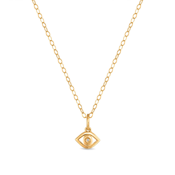 New! 14k Gold Diamond Evil Eye Necklace