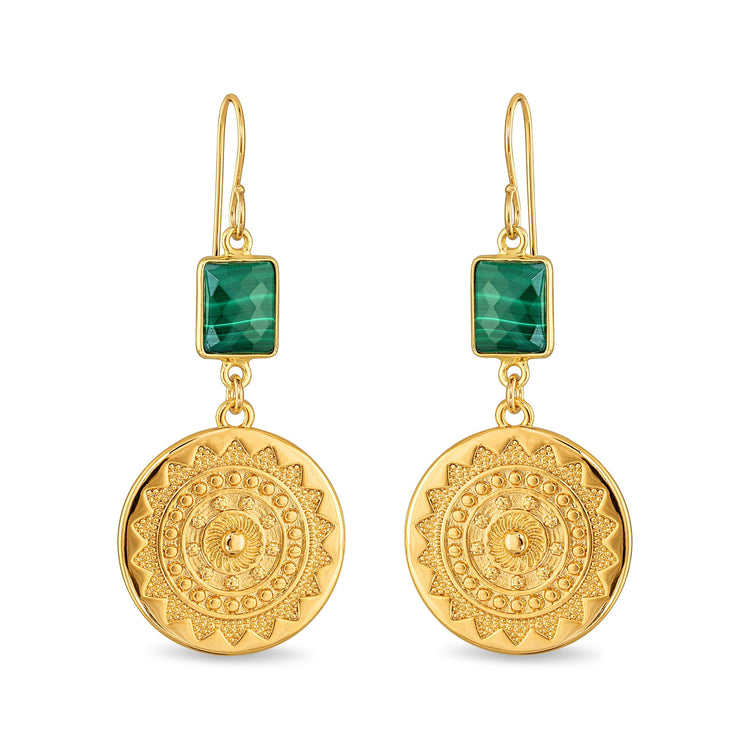 New! Sun Medallion Dangles - Malachite