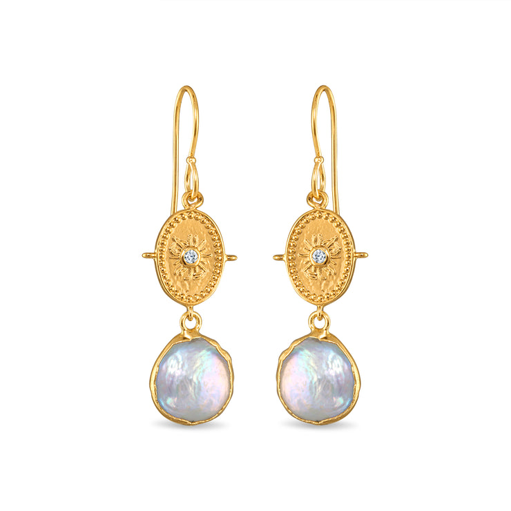 Bezeled Pearl Medallion Dangles