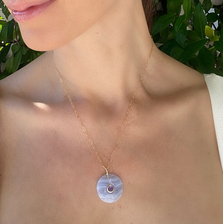 New!  Lace Agate & Amethyst Statement Coin Paperclip Necklace