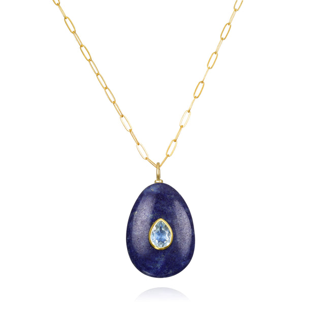 New!  Lapis & Blue Topaz Pear Pendant-Multiple Lengths