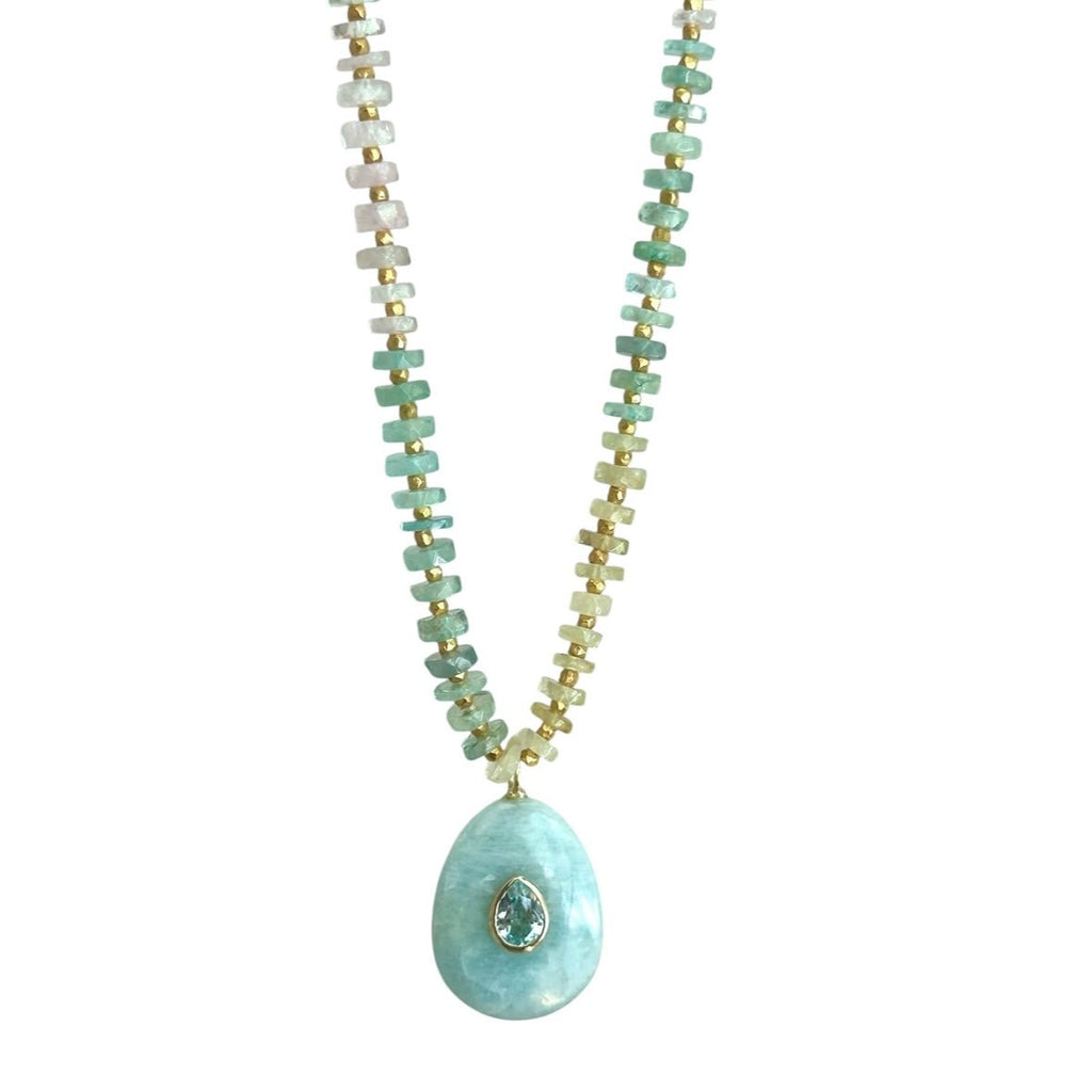 Aquamarine Heishi Sparkle Pendant Necklace