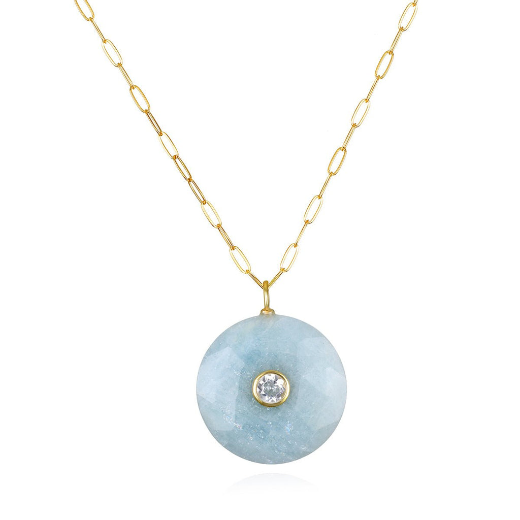 Aquamarine & Topaz Statement Coin Paperclip Necklace