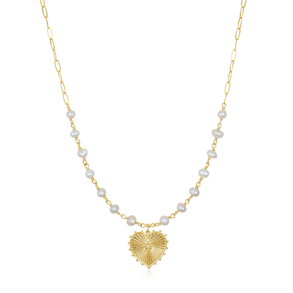 Beaded Heart Paperclip Necklace Freshwater Pearl