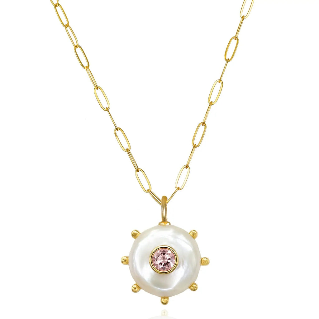 Beaded Pearl Paperclip Necklace Morganite