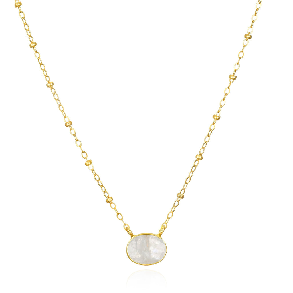 Bezel Satellite Necklace Rainbow Moonstone