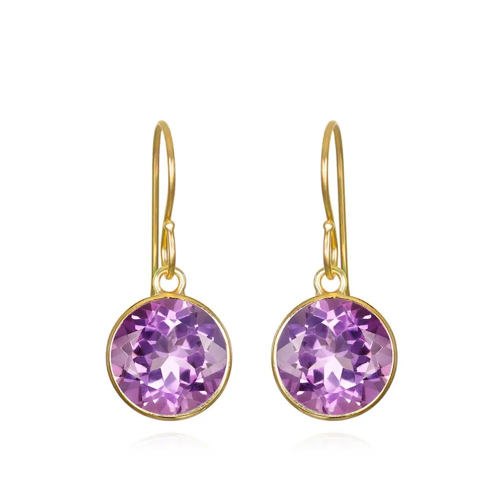 New! Bezeled Round Gem Drop Dangle-Amethyst