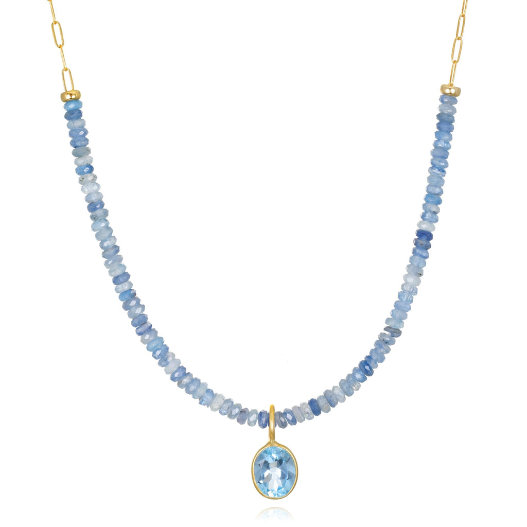 New! Blue topaz & kyanite beaded paperclip necklace