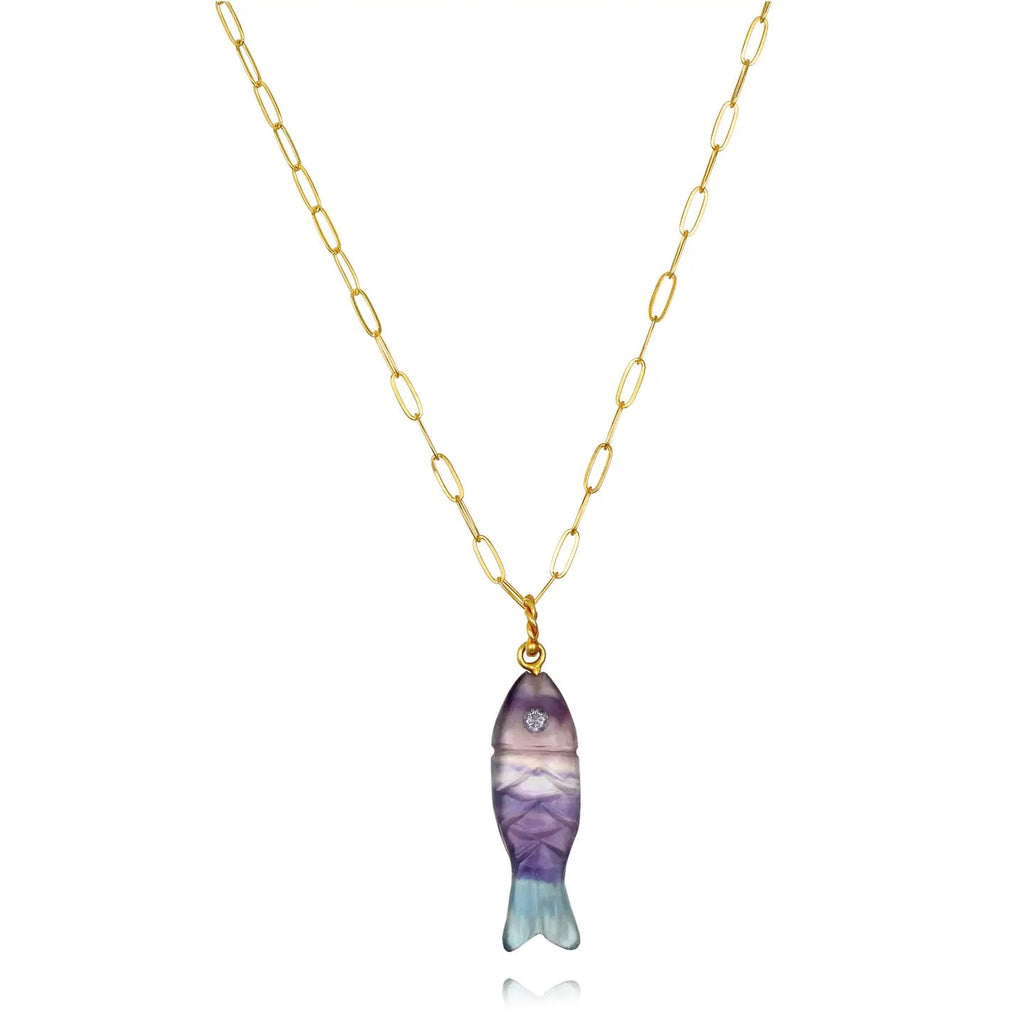 Carved Stone Fish Necklace Fluorite