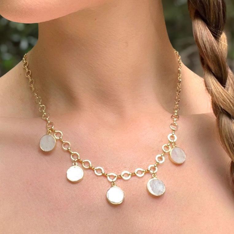Dangling Coin Choker Rainbow Moonstone