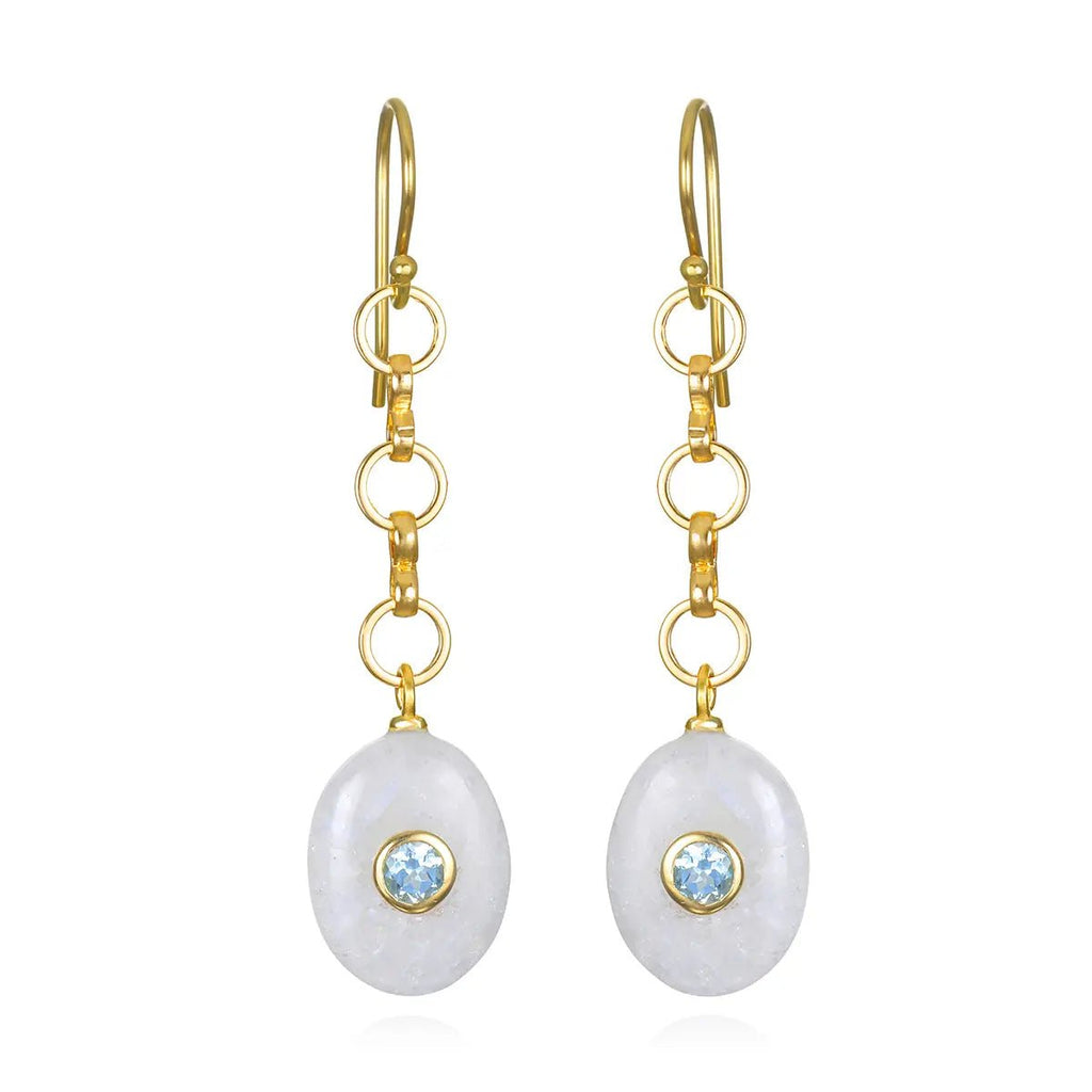New! Double Gemstone Oval Dangles-Rainbow Moonstone